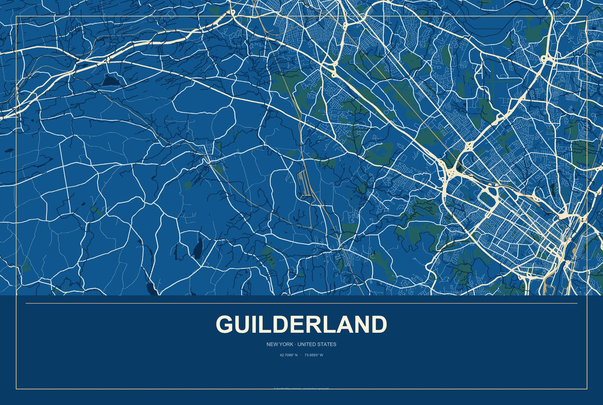 Guilderland, New York City Map Aluminum Sign in Harbor Cobalt style