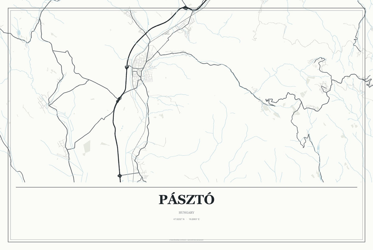 Pásztó, Hungary City Map Aluminum Sign in Gallery Air style