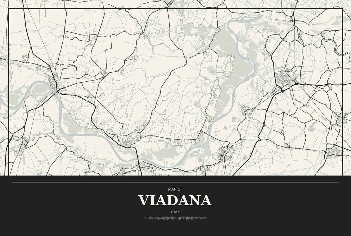 Viadana, Italy City Map Aluminum Sign in Museum Plaque style