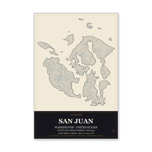 San Juan County, Washington Map Aluminum Sign in Museum Plaque style