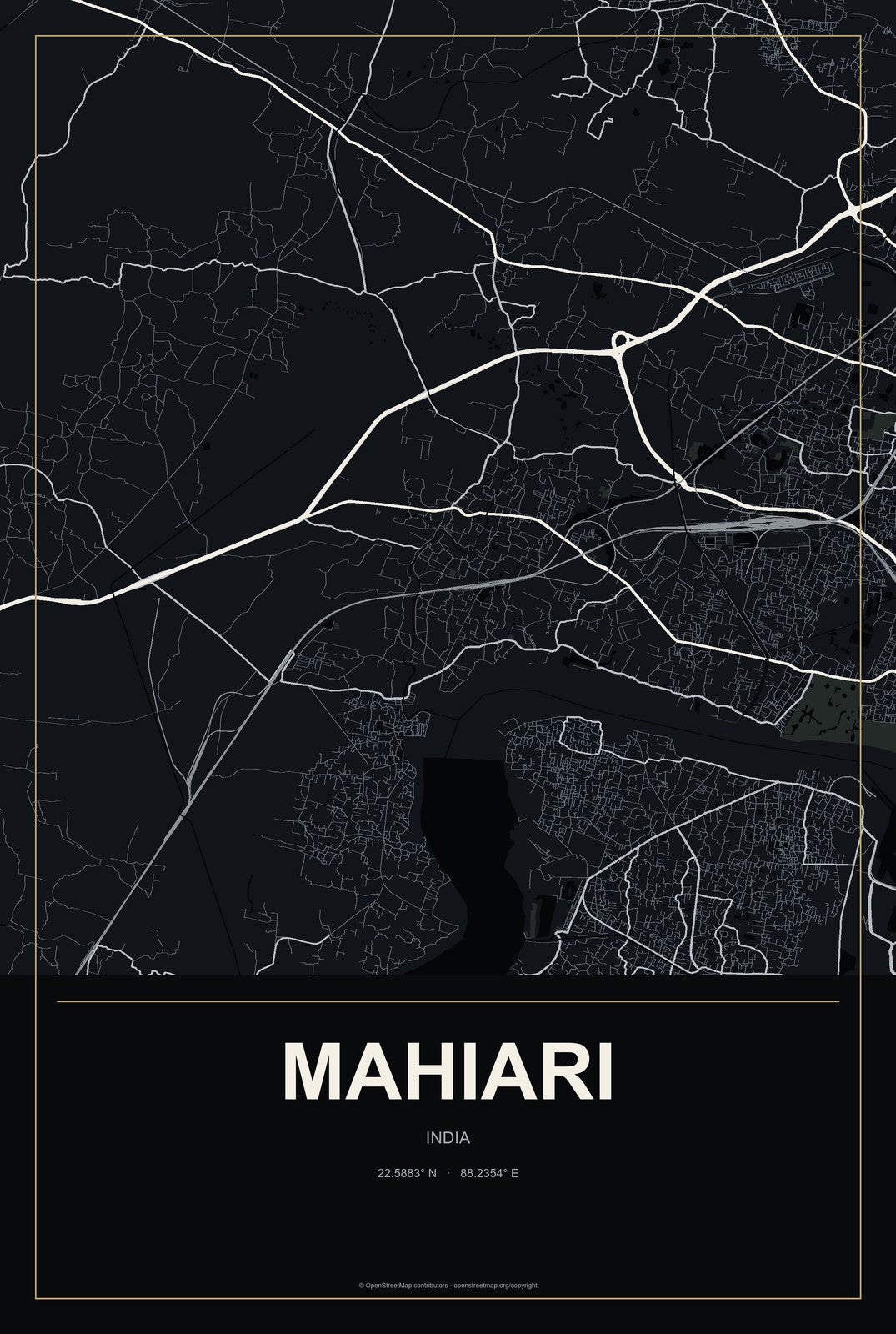 Mahiari, India City Map Aluminum Sign in Metropolitan Noir style