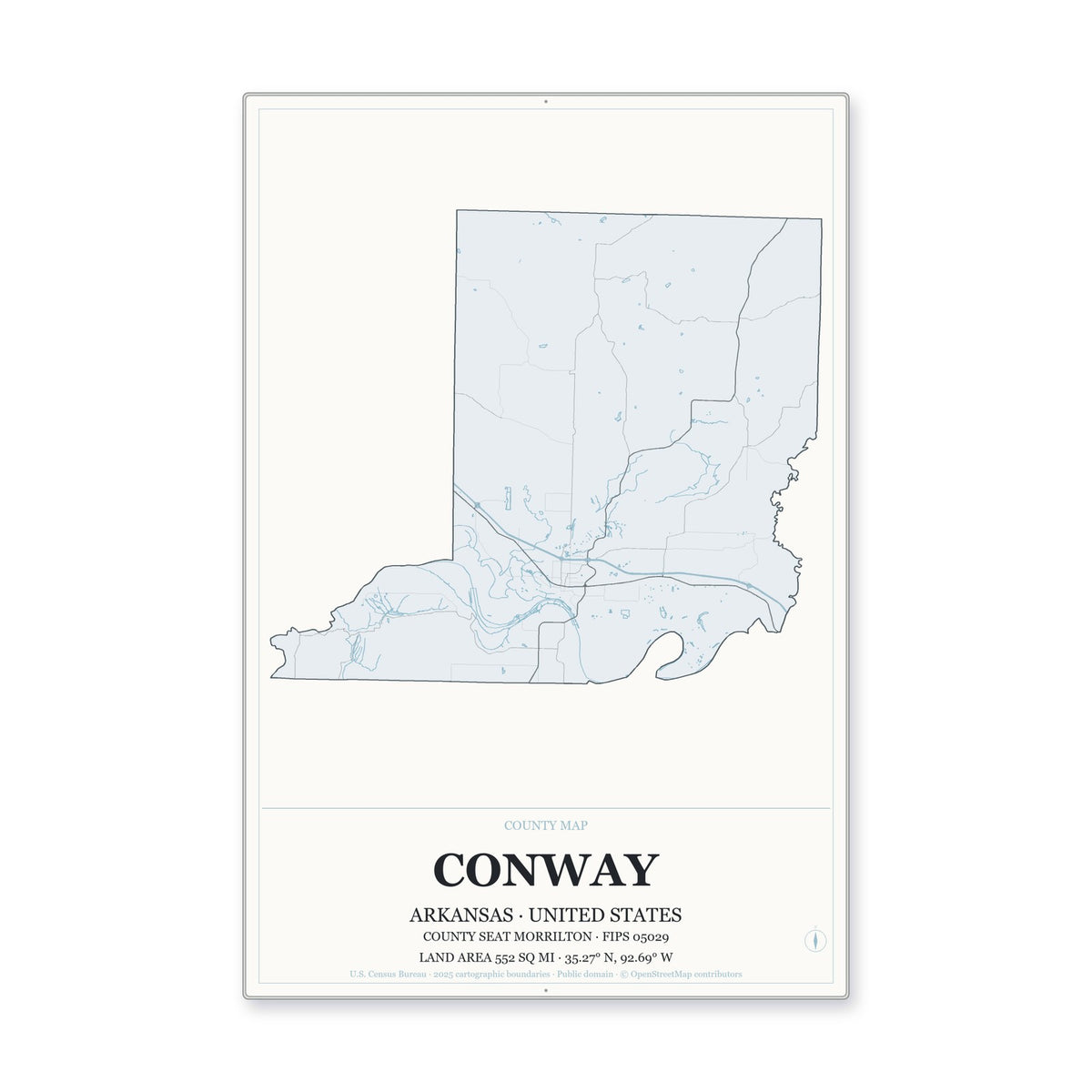Conway County, Arkansas Map Aluminum Sign in Gallery Air style