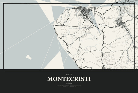 Montecristi, Ecuador City Map Aluminum Sign in Museum Plaque style