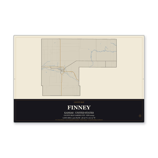 Finney County, Kansas Map Aluminum Sign in Museum Plaque style
