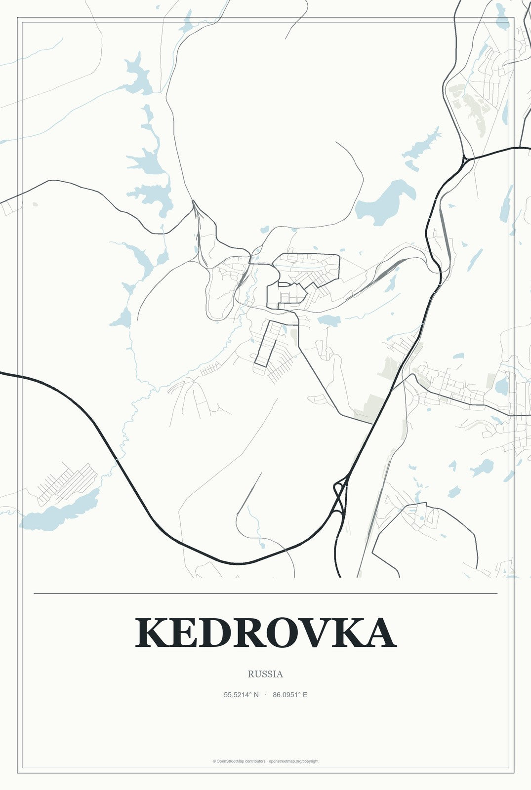 Kedrovka, Russia City Map Aluminum Sign in Gallery Air style
