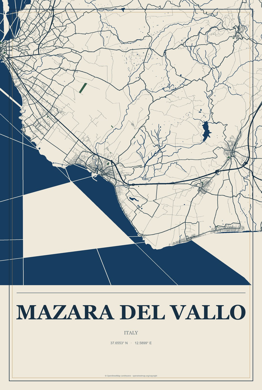 Mazara del Vallo, Italy City Map Aluminum Sign in Coastal Cutout style
