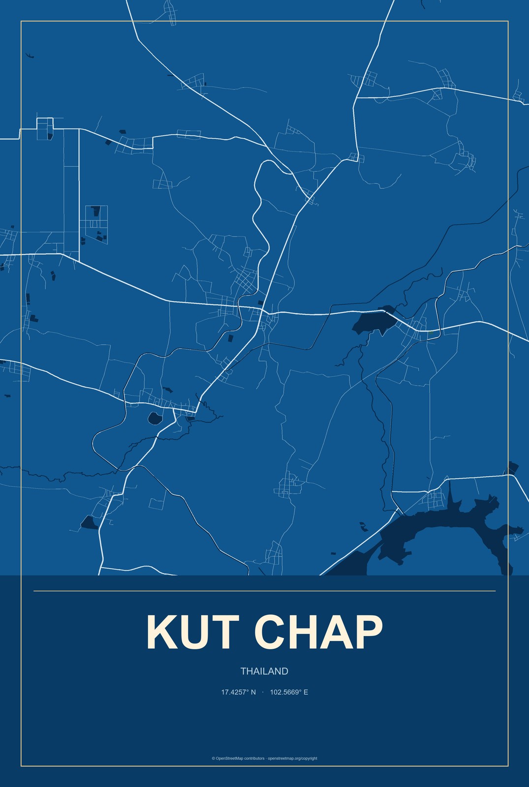 Kut Chap, Thailand City Map Aluminum Sign in Harbor Cobalt style