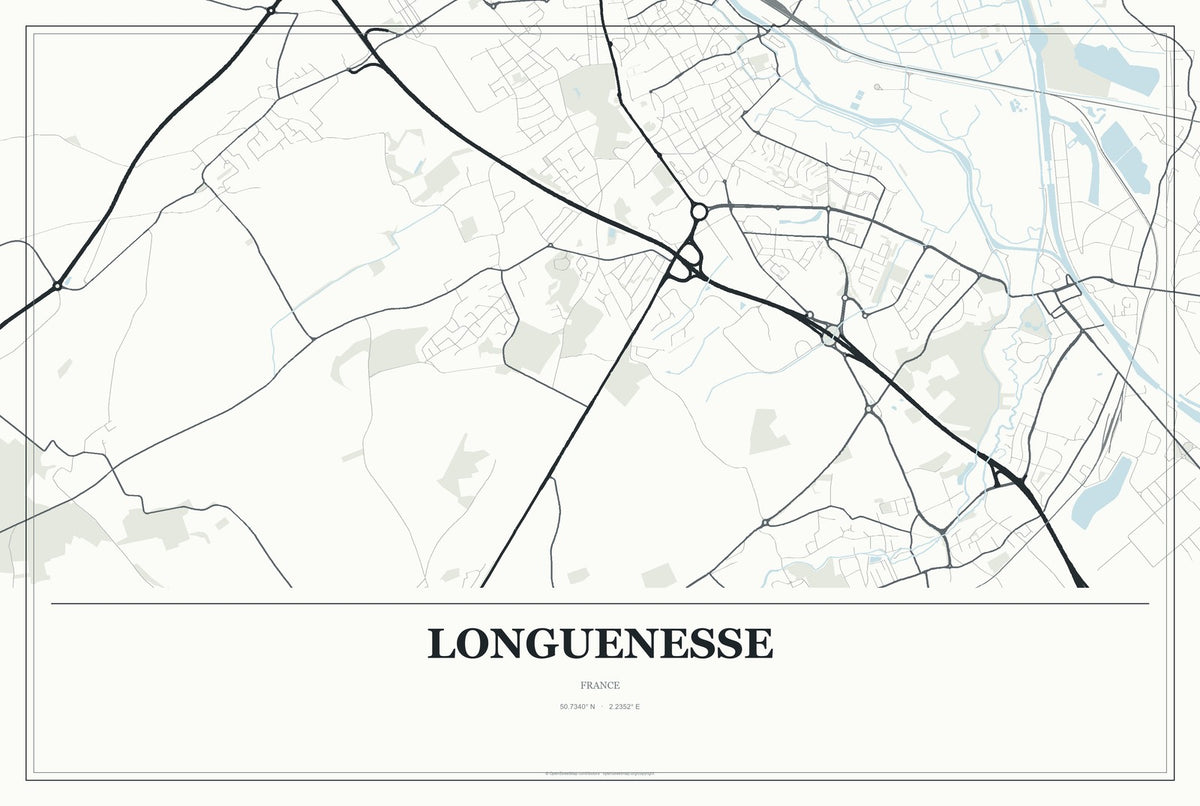 Longuenesse, France City Map Aluminum Sign in Gallery Air style