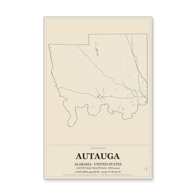 Autauga County, Alabama map in Heritage Nautical style