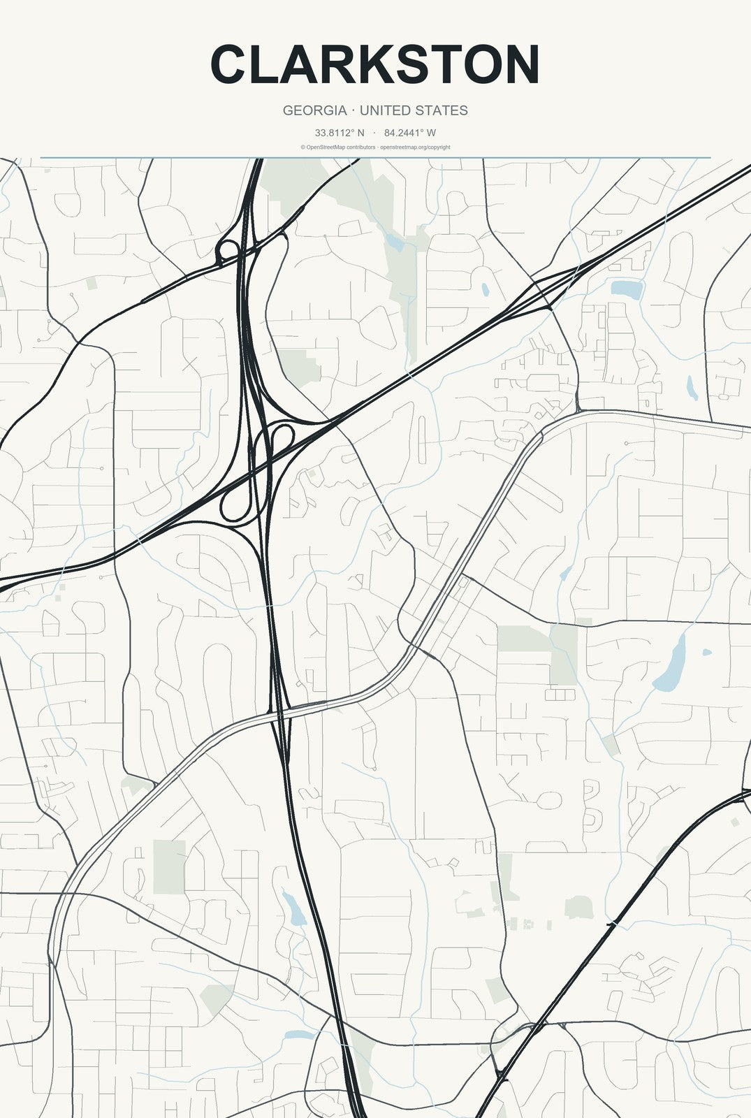 Clarkston, Georgia City Map Aluminum Sign in Headline Atlas style