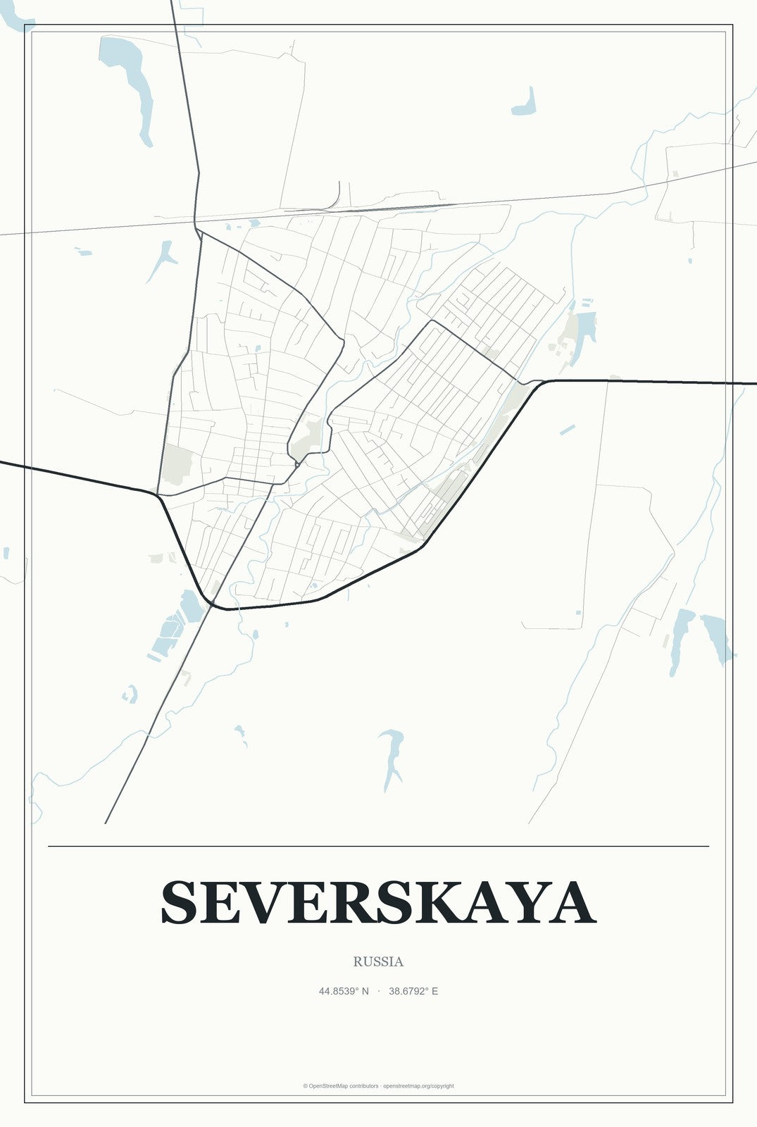 Severskaya, Russia City Map Aluminum Sign in Gallery Air style