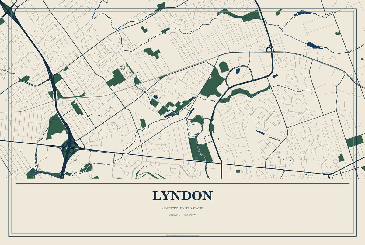 Lyndon, Kentucky City Map Aluminum Sign in Coastal Cutout style