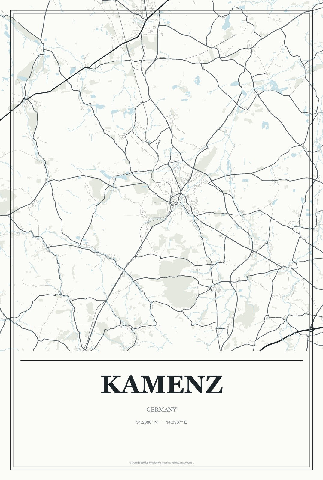 Kamenz, Germany City Map Aluminum Sign in Gallery Air style