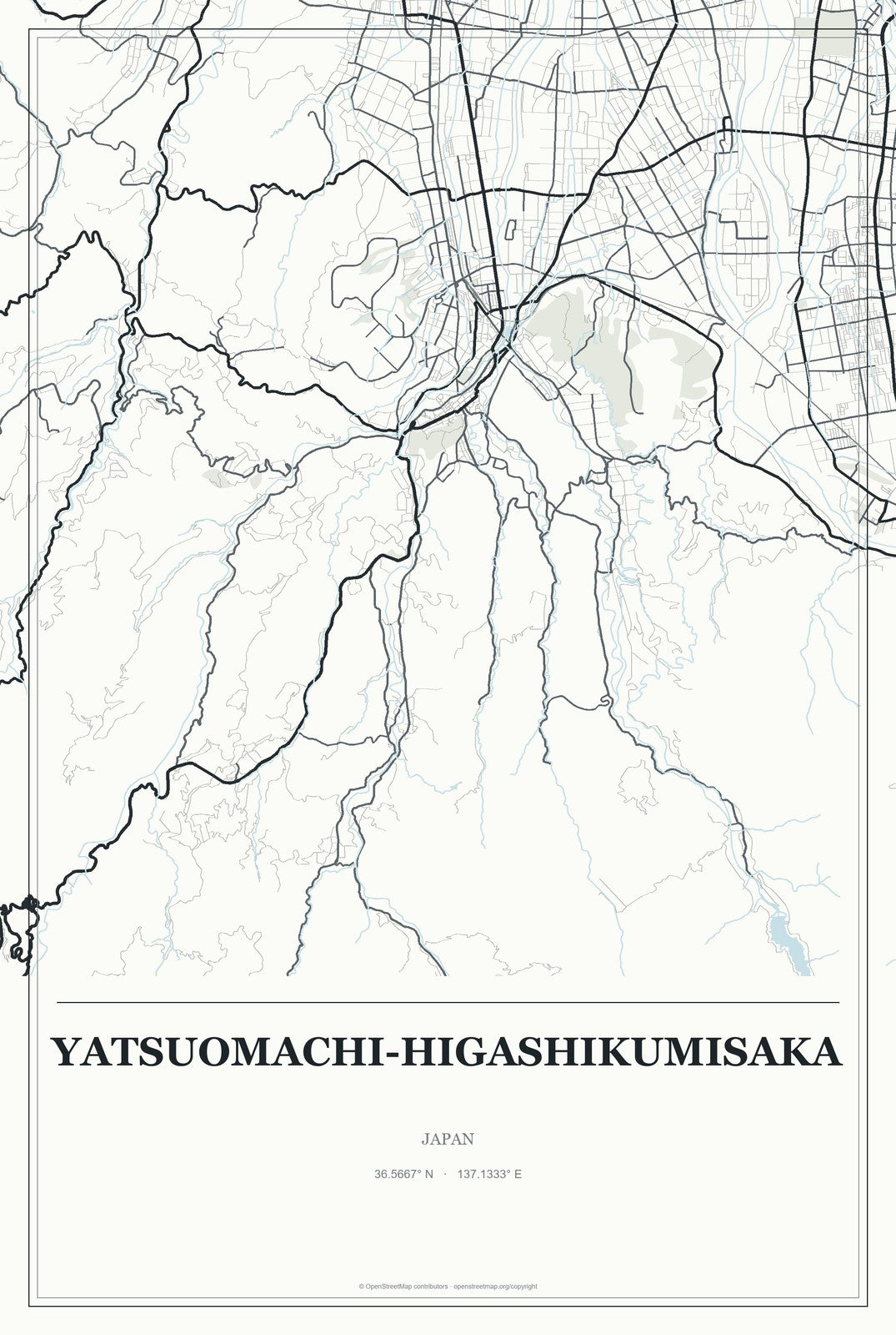 Yatsuomachi-higashikumisaka, Japan City Map Aluminum Sign in Gallery Air style