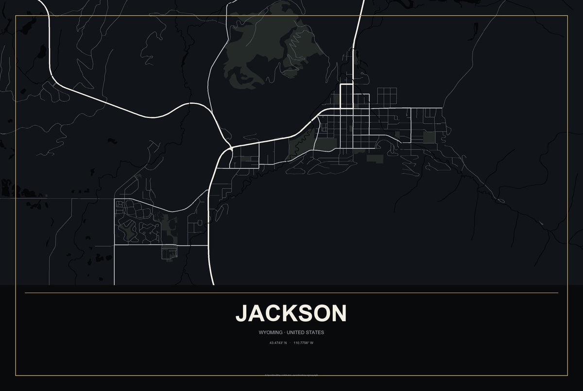 Jackson, Wyoming City Map Aluminum Sign in Metropolitan Noir style