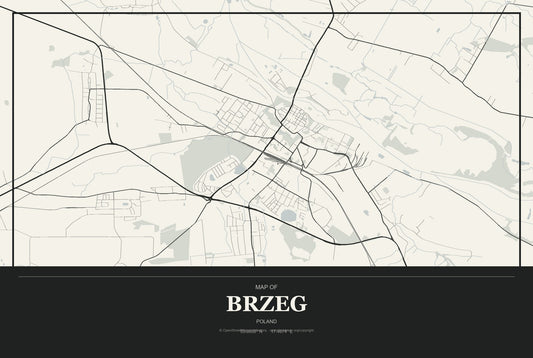 Brzeg, Poland City Map Aluminum Sign in Museum Plaque style
