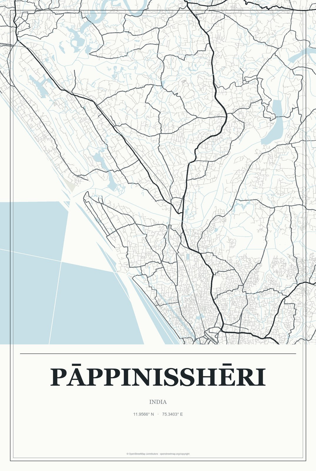 Pāppinisshēri, India City Map Aluminum Sign in Gallery Air style