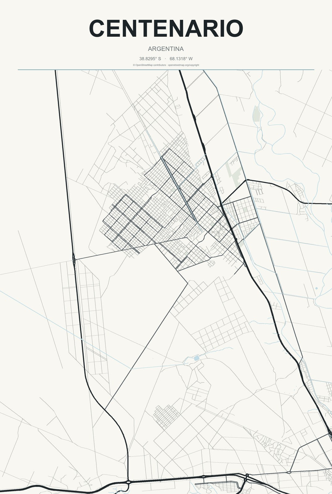 Centenario, Argentina City Map Aluminum Sign in Headline Atlas style