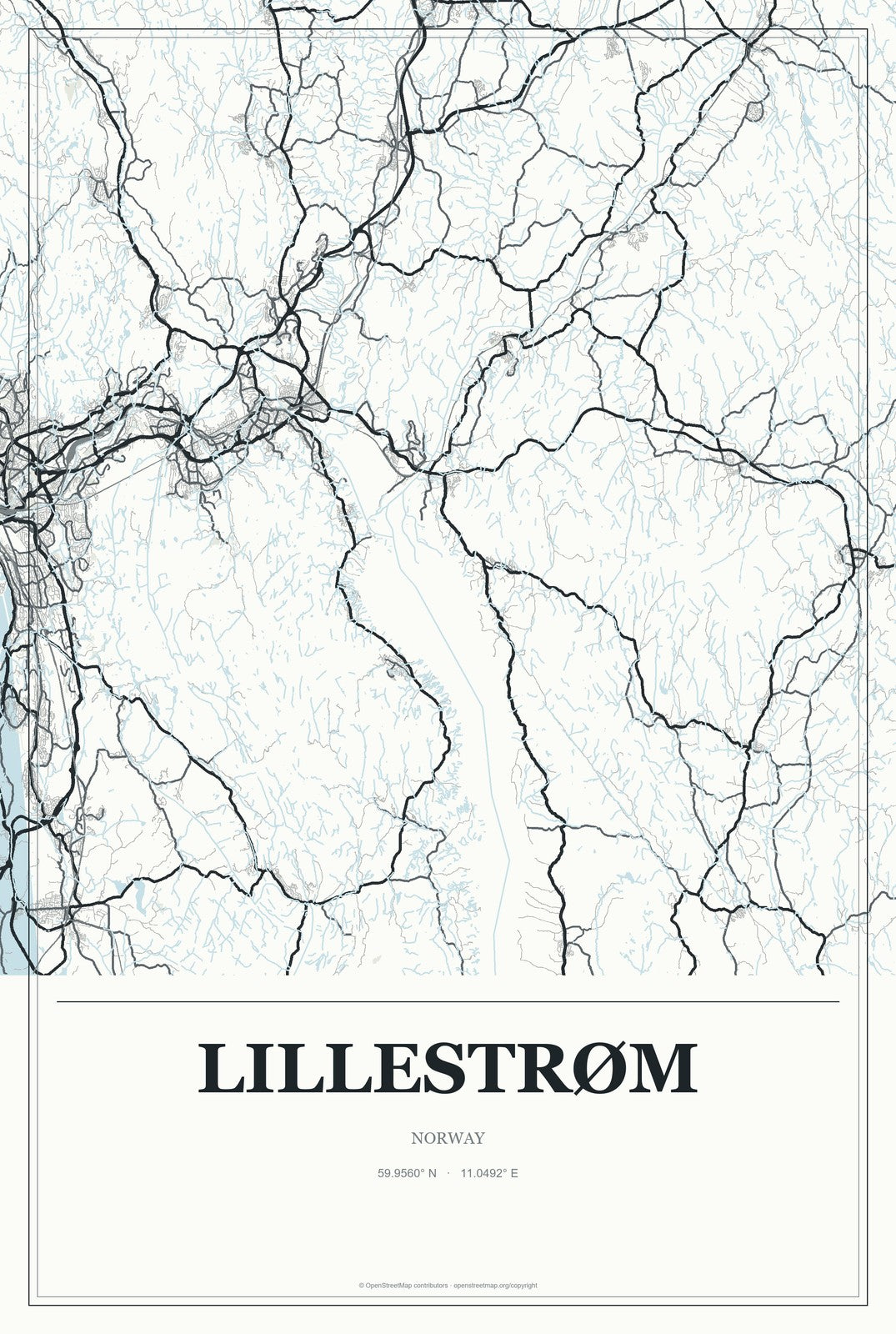 Lillestrøm, Norway City Map Aluminum Sign in Gallery Air style
