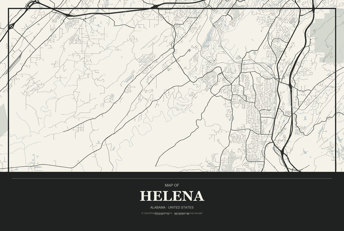 Helena, Alabama City Map Aluminum Sign in Museum Plaque style