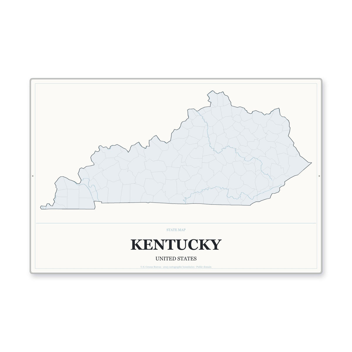 Kentucky state map aluminum sign in Gallery Air style