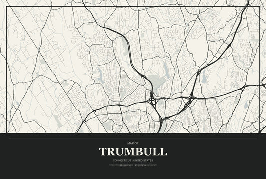 Trumbull, Connecticut City Map Aluminum Sign in Museum Plaque style