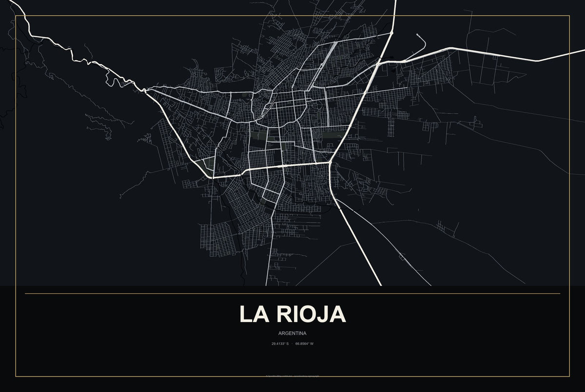 La Rioja, Argentina City Map Aluminum Sign in Metropolitan Noir style