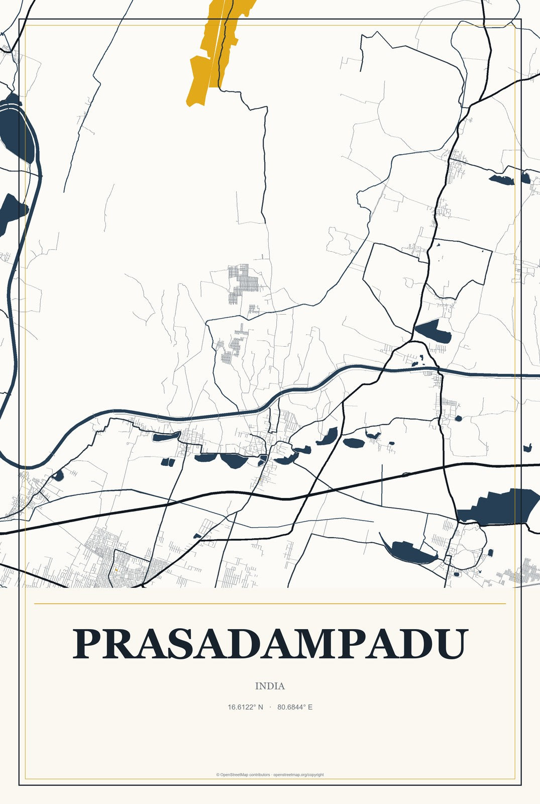 Prasadampadu, India City Map Aluminum Sign in Citrine Modern style