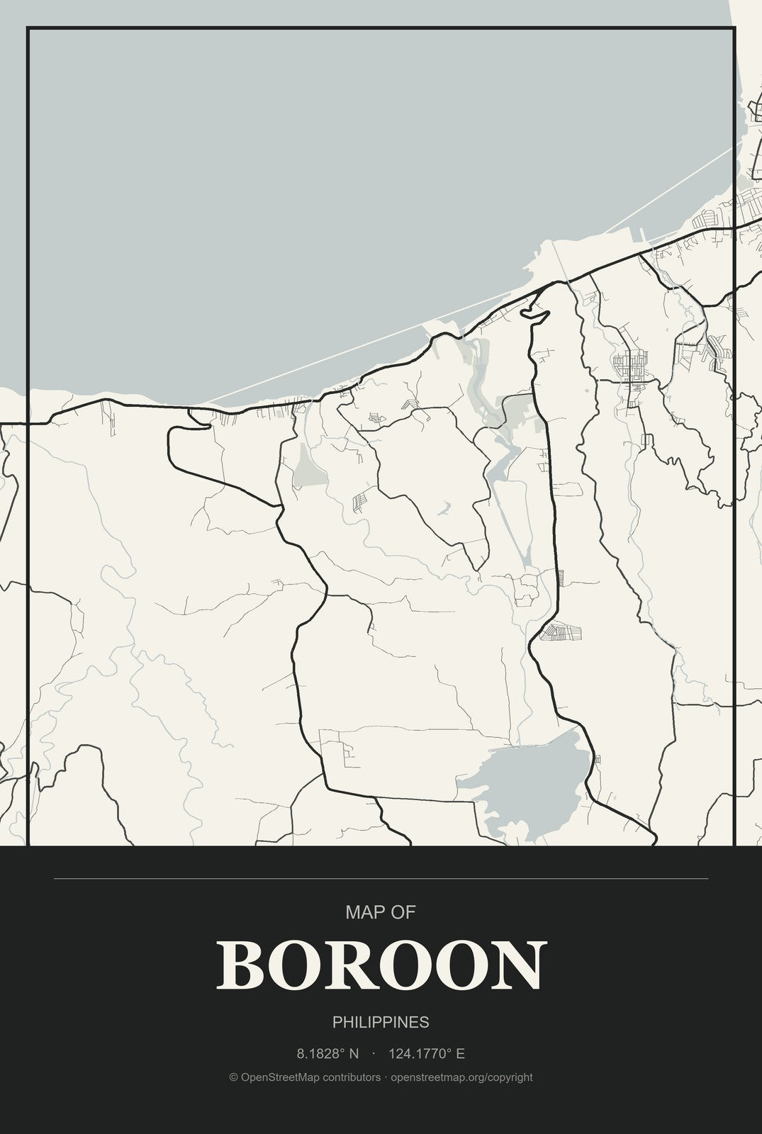 Boroon, Philippines City Map Aluminum Sign in Museum Plaque style