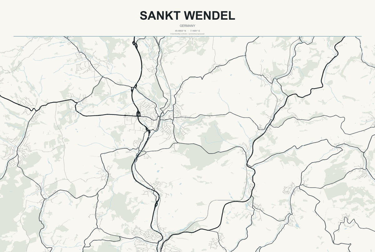 Sankt Wendel, Germany City Map Aluminum Sign in Headline Atlas style