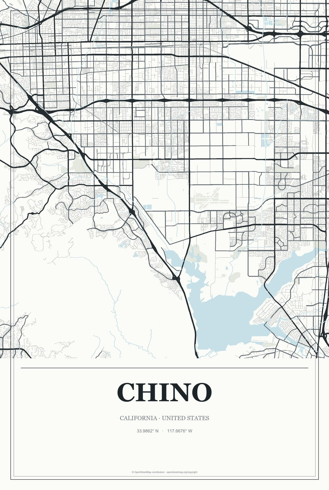 Chino, California City Map Aluminum Sign in Gallery Air style