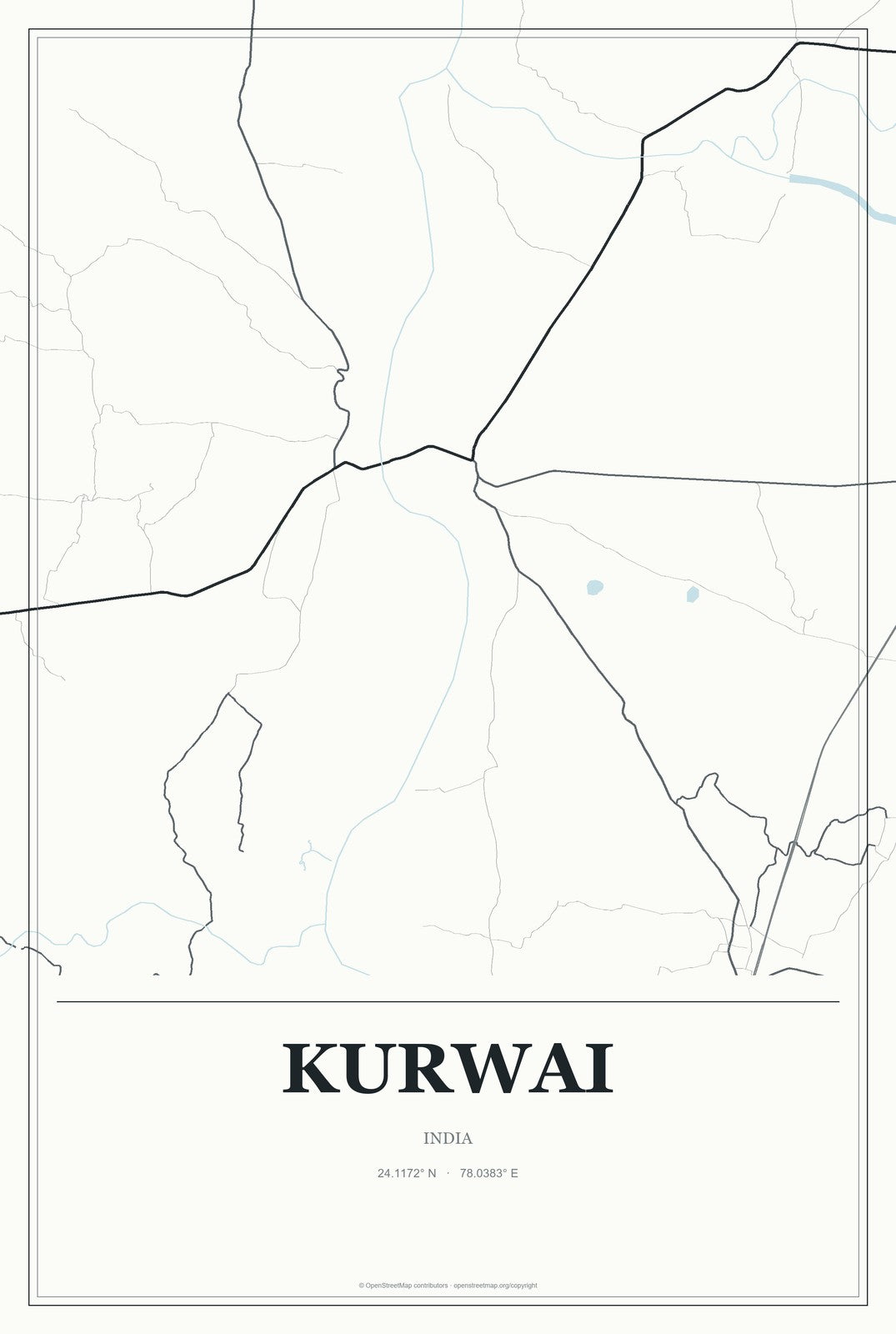 Kurwai, India City Map Aluminum Sign in Gallery Air style