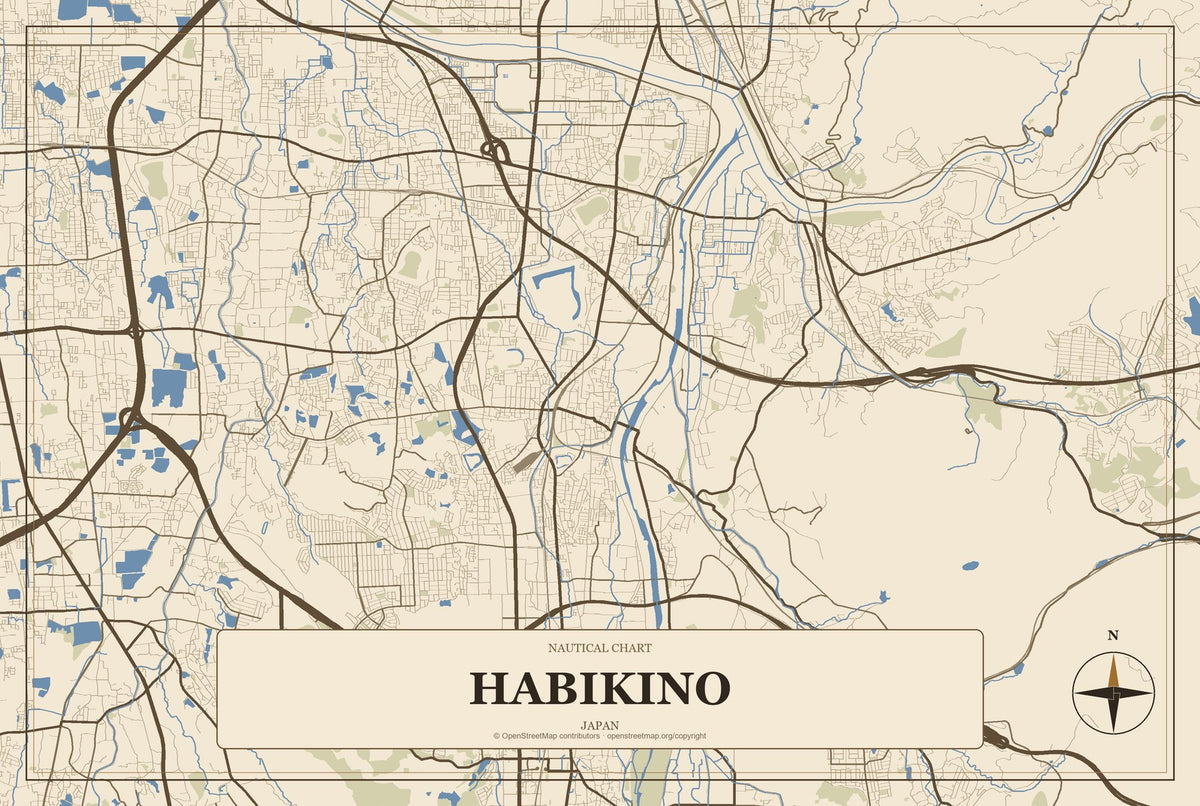 Habikino, Japan City Map Aluminum Sign in Heritage Nautical style