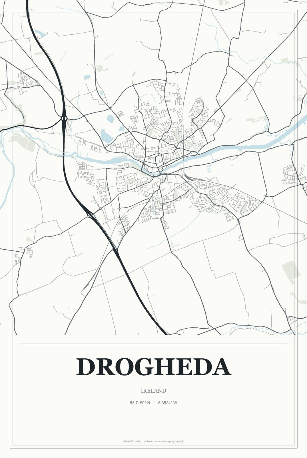 Drogheda, Ireland City Map Aluminum Sign in Gallery Air style