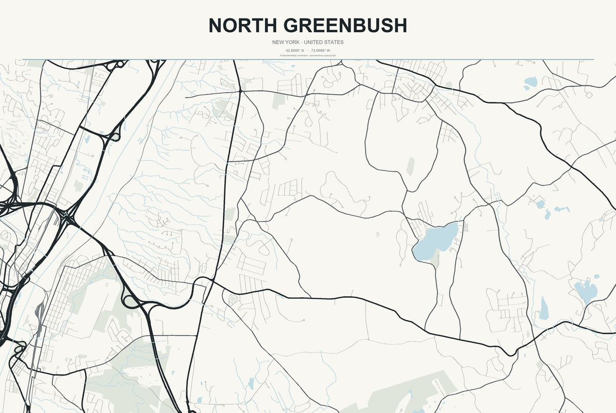 North Greenbush, New York City Map Aluminum Sign in Headline Atlas style