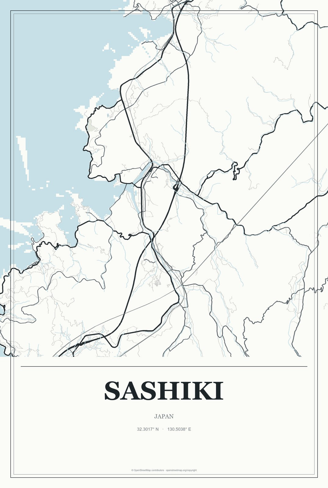 Sashiki, Japan City Map Aluminum Sign in Gallery Air style