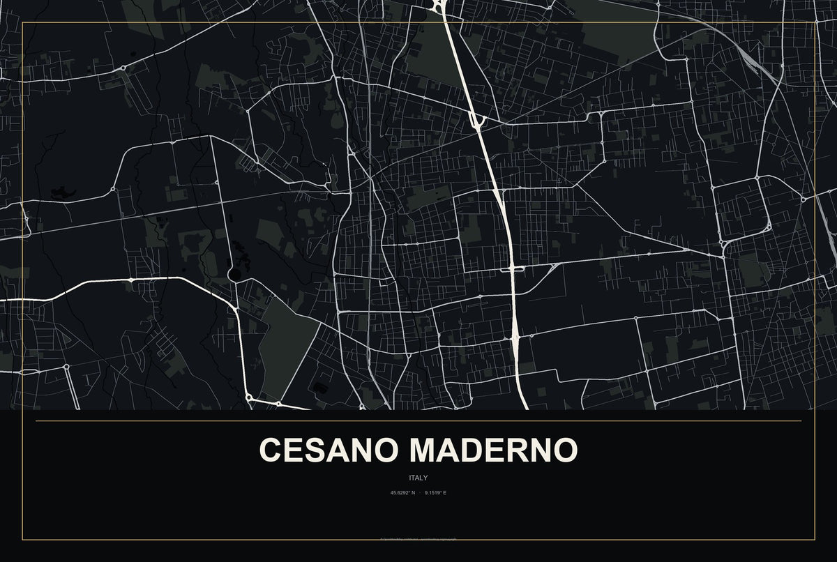 Cesano Maderno, Italy City Map Aluminum Sign in Metropolitan Noir style