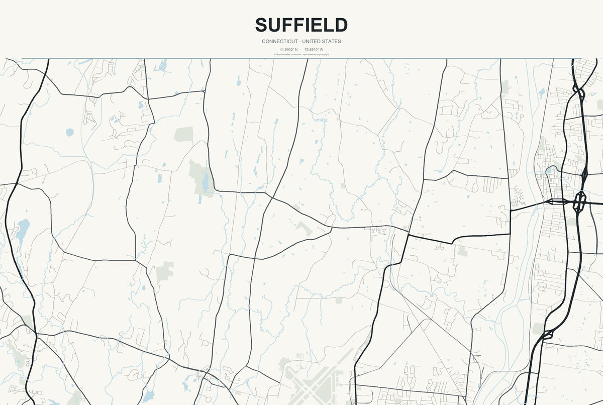 Suffield, Connecticut City Map Aluminum Sign in Headline Atlas style