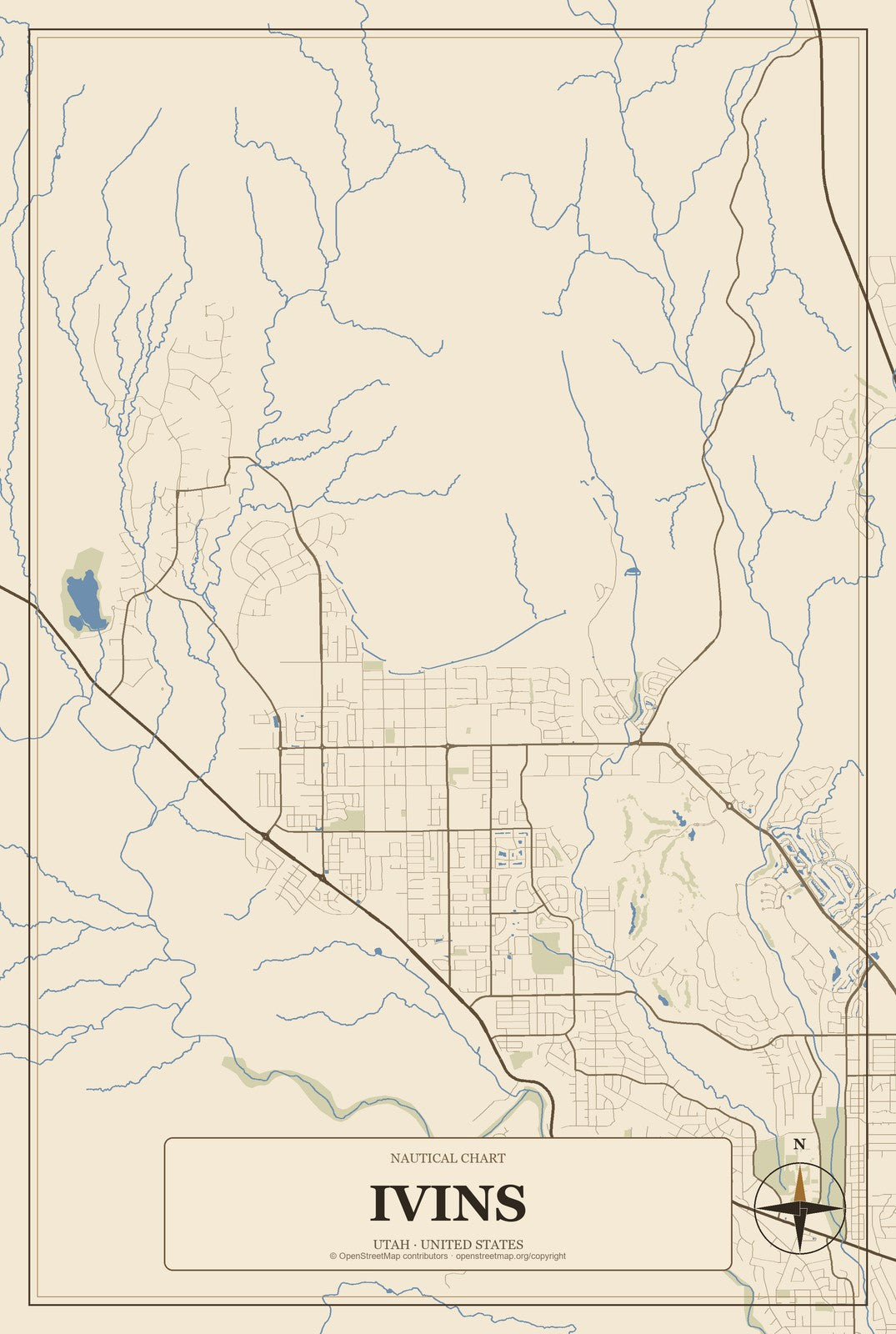 Ivins, Utah City Map Aluminum Sign in Heritage Nautical style