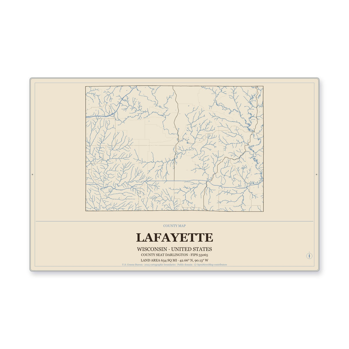 Lafayette County, Wisconsin Map Aluminum Sign in Heritage Nautical style