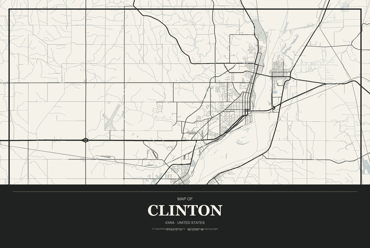 Clinton, Iowa City Map Aluminum Sign in Museum Plaque style