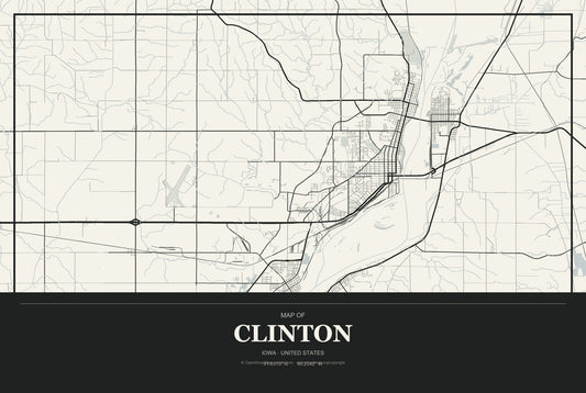 Clinton, Iowa City Map Aluminum Sign in Museum Plaque style