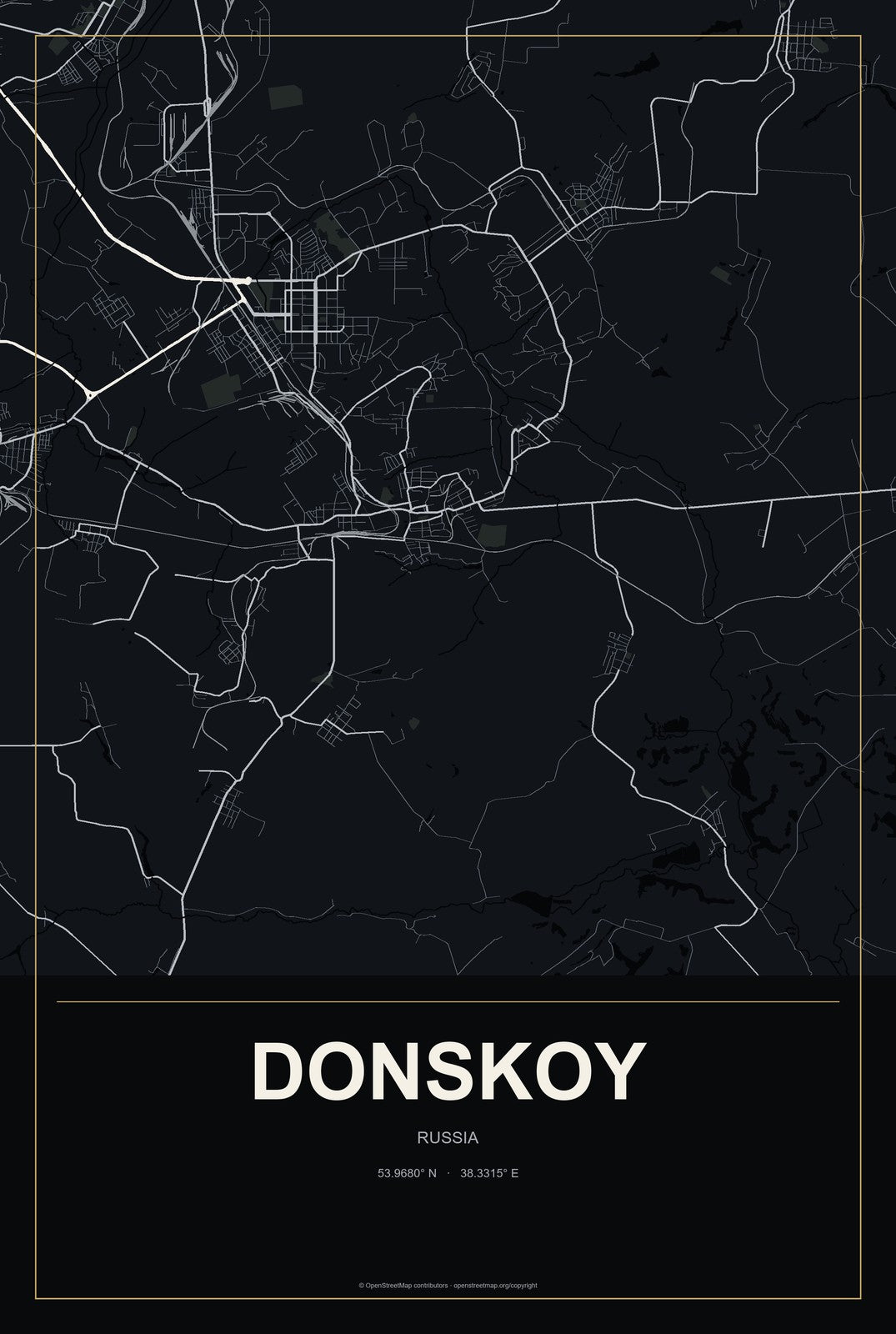 Donskoy, Rostov, Russia City Map Aluminum Sign in Metropolitan Noir style