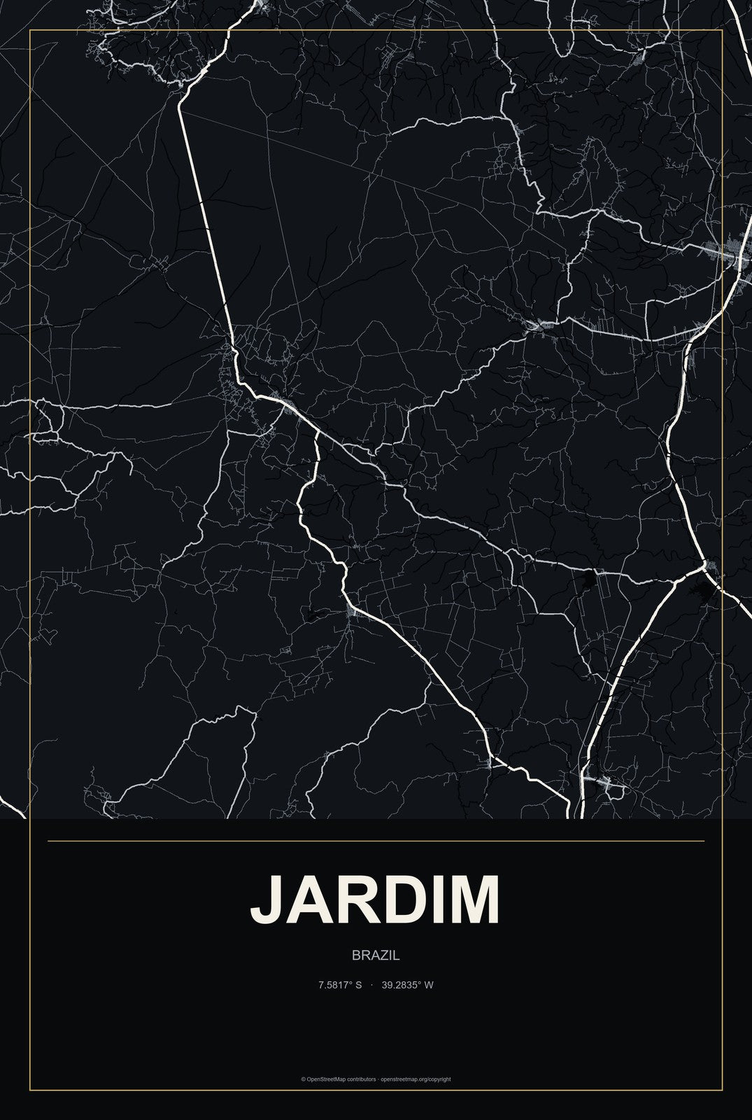 Jardim, Mato Grosso do Sul, Brazil City Map Aluminum Sign in Metropolitan Noir style