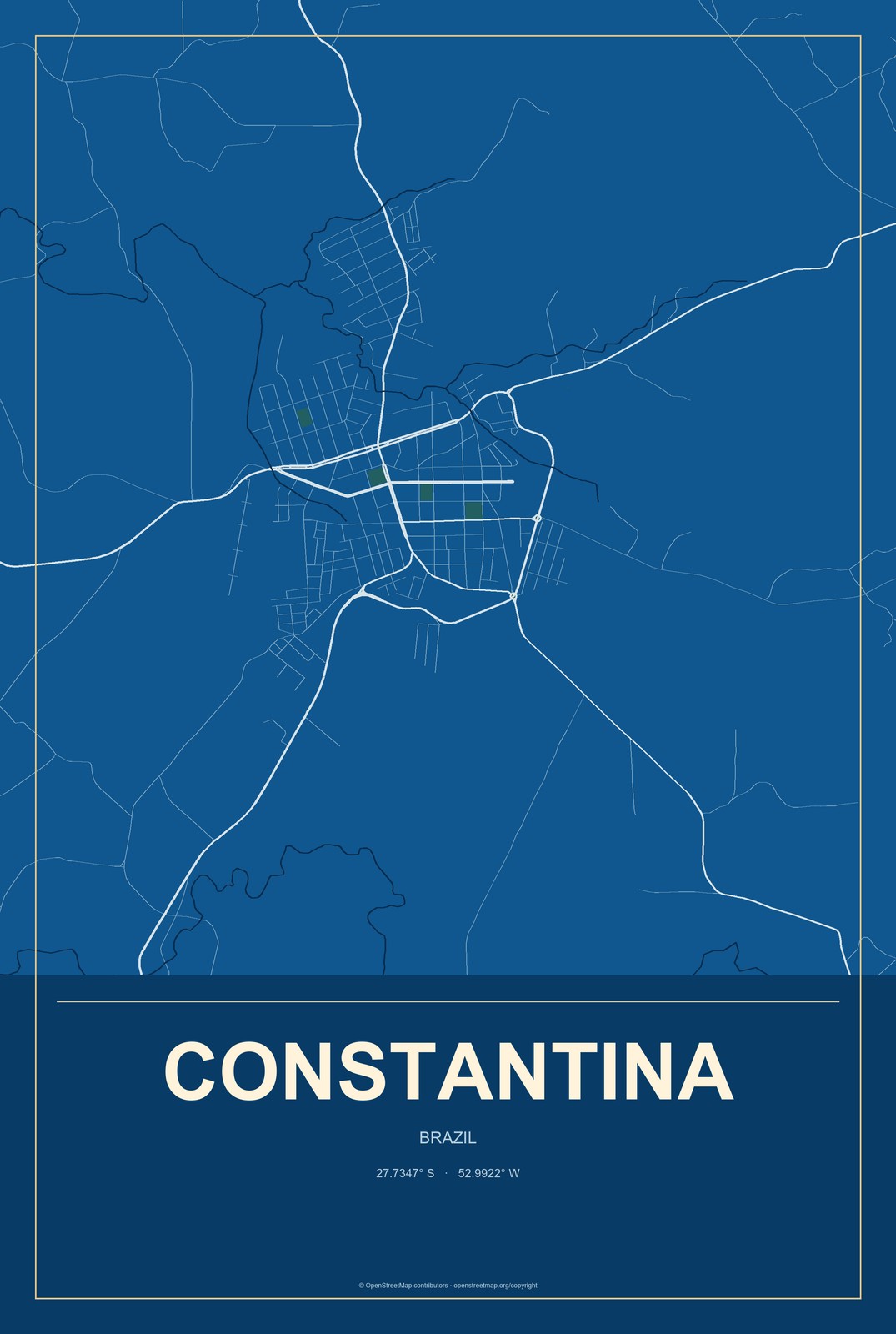 Constantina, Brazil City Map Aluminum Sign in Harbor Cobalt style