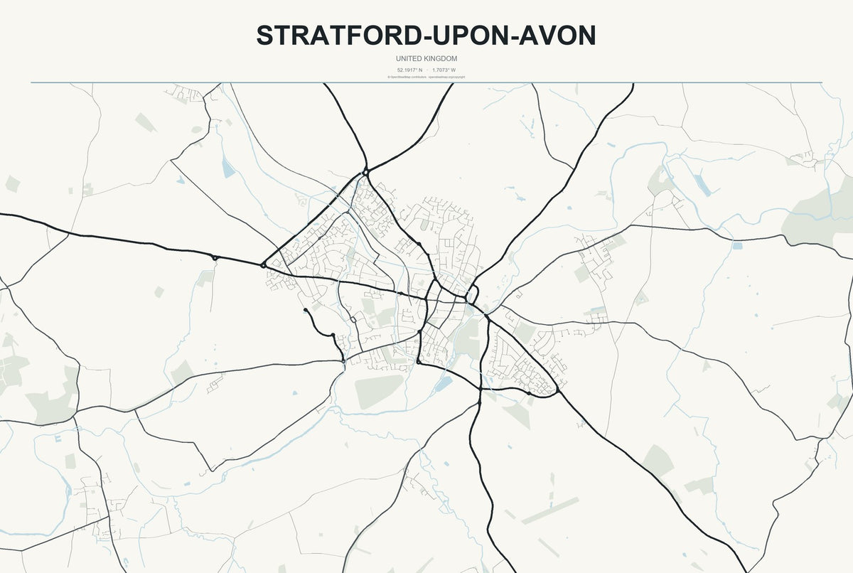 Stratford-upon-Avon, United Kingdom City Map Aluminum Sign in Headline Atlas style