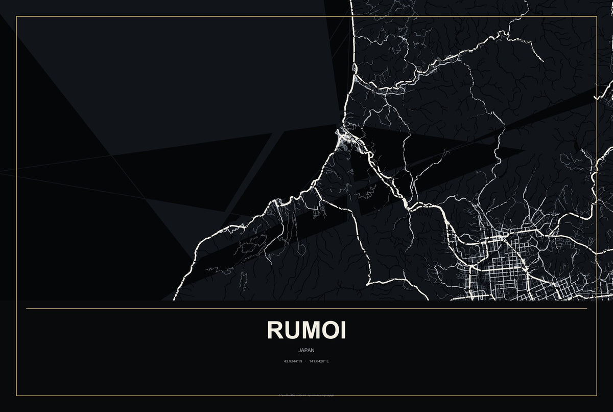 Rumoi, Japan City Map Aluminum Sign in Metropolitan Noir style
