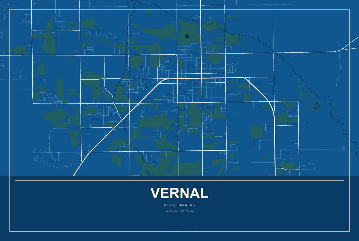 Vernal, Utah City Map Aluminum Sign in Harbor Cobalt style
