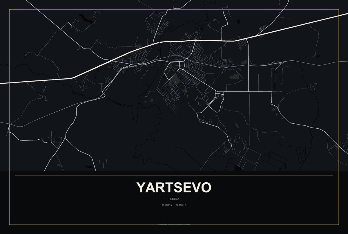 Yartsevo, Russia City Map Aluminum Sign in Metropolitan Noir style