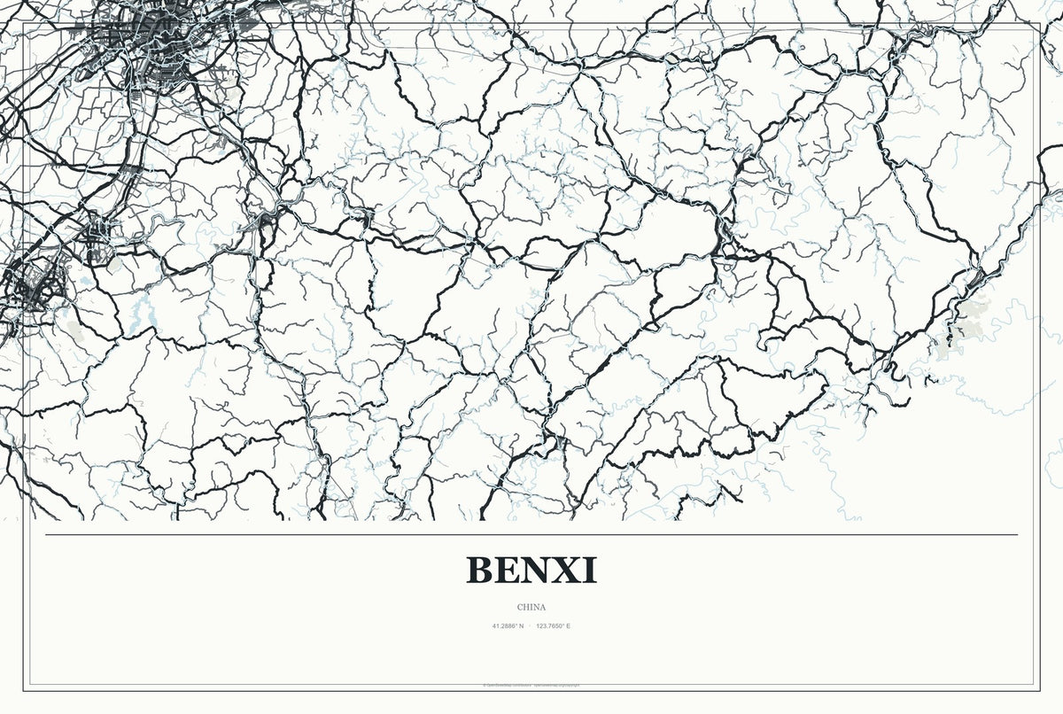 Benxi, China City Map Aluminum Sign in Gallery Air style